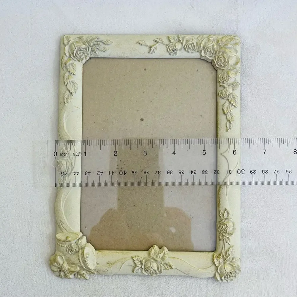 Vtg Retro Photo Picture Frame Wedding Anniversary Bridal Roses Easel Back